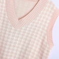 thumbnail image 4 of Fshiont Women Houndstooth Pattern Knit Sweater Vest Sleeveless Loose V-Neck 90s Waistcoat Pullover Knitwear Top Pink 2XL, 4 of 5