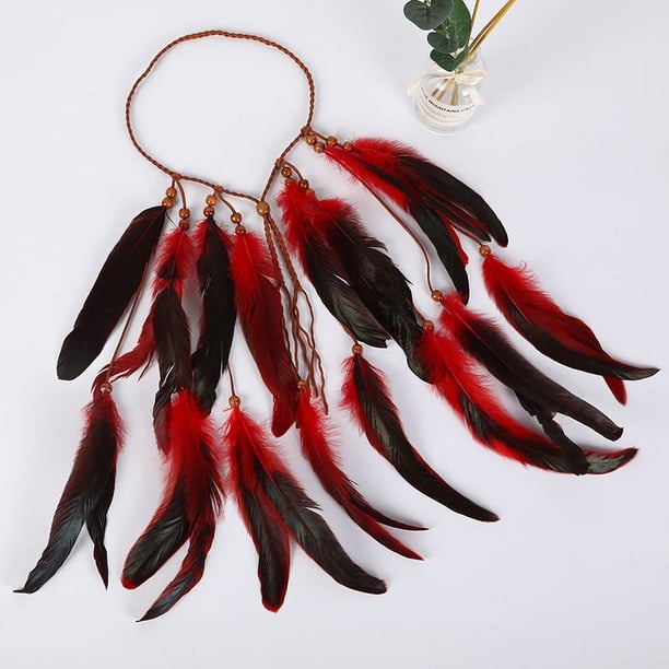 Diademas de plumas, tocado gitano, banda para el cabello indio, tocado ajustable, accesorios para el cabello de plumas hechos a mano