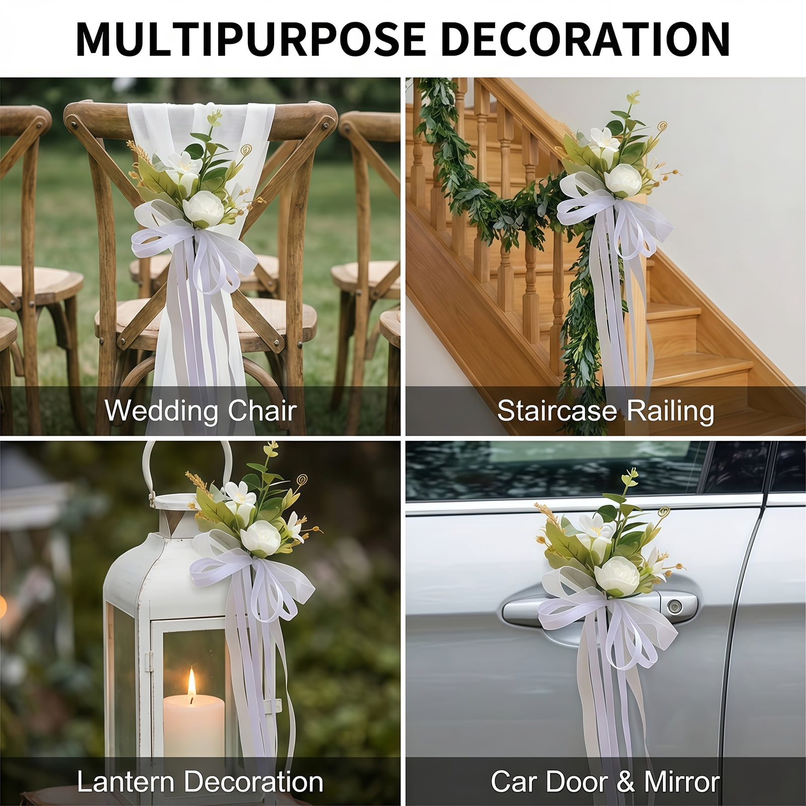 Set of 12 White Wedding Car Decorations Artificial Flowers for Door Handle Decor Just Married Car Decorations for Mirror Wedding Accessories for Reception Flores Artificiales para Decoracion