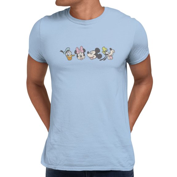 Disney Mickey Mouse Happy Faces Lineup Men's T Shirt (Light Blue, S-XXXL)