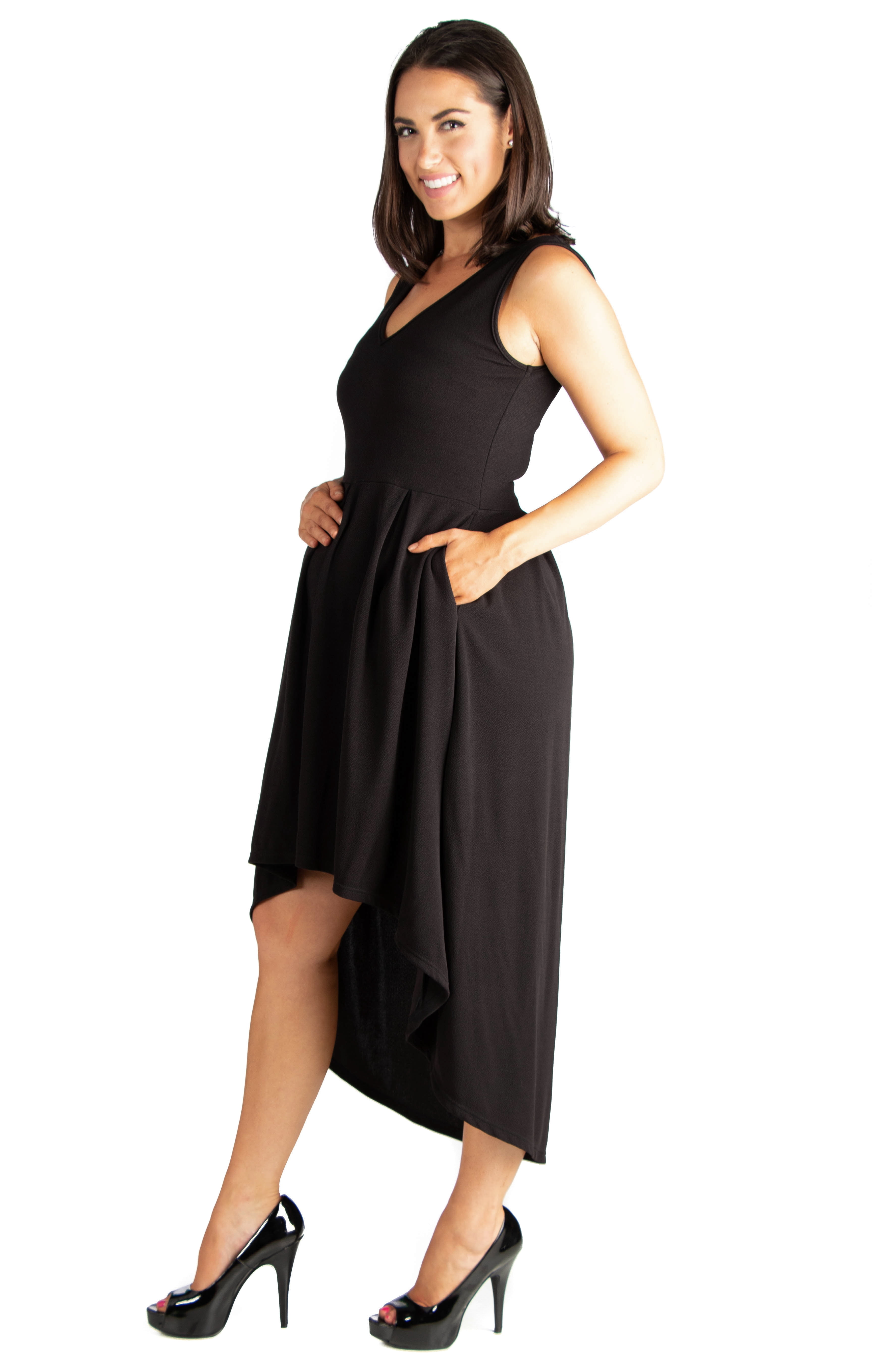 24/7 Comfort Apparel High Low Maternity Party Dress with Pockets