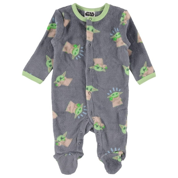 STAR WARS Baby Boys Baby Yoda One Piece Sleeper - Footed Baby Plush Polar Fleece Pajamas - Baby Boy Clothes - Footie Pajamas Navy/Green, 0-3 Months