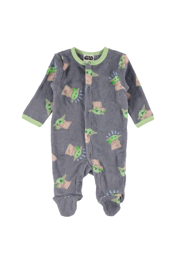 Baby Boys Baby Yoda One Piece Sleeper - Footed Baby Plush Polar Fleece Pajamas - Baby Boy Clothes - Footie Pajamas Navy/Green, 6-9 Months