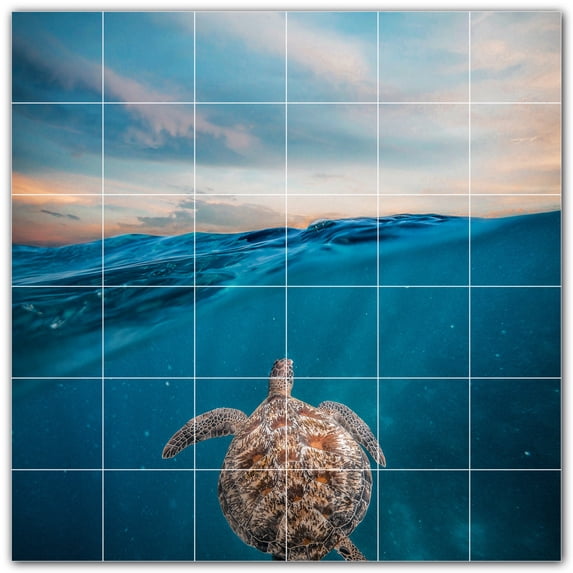Picture-Tiles.com: Turtle Ceramic Tile Wall Mural WAL501076-66XL. 72"W x 72"H using (36) 12" x 12" Ceramic Tiles-Satin Finish