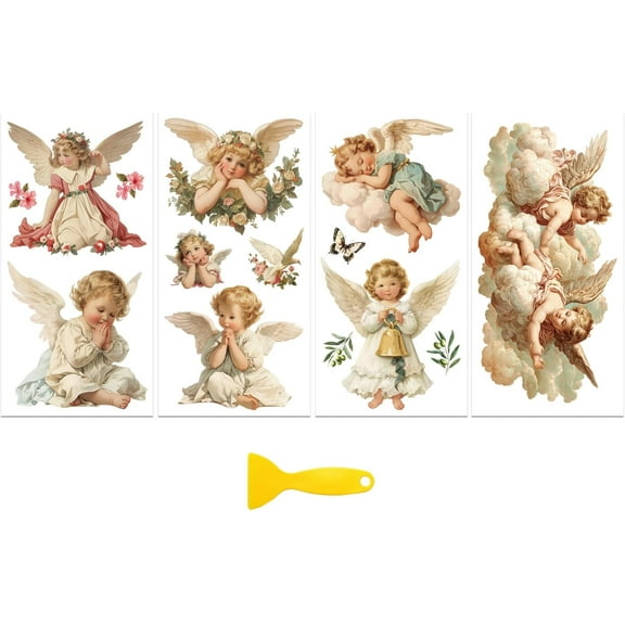 Rub on Transfer Decal Sticker Furniture Craft Decor 6"x12" Angel 4Pcs Waterproof UV DTF Transfer