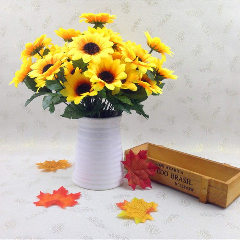 5x 9 heads Artificial Sunflower Bouquet plactic Silk Bunch Wedding Home Decor 