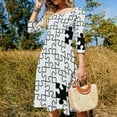 thumbnail image 4 of puzzle black and white Womens Summer Dress Tie Back A Line Flare Dress, 4 of 9