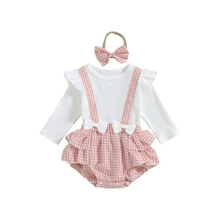 

RSRZRCJ Baby Girl Romper Dress Long Sleeve Plaid Romper with Headband