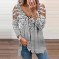 thumbnail image 2 of Moda Mujer Cuello en V Manga larga Tops Camiseta Estampado Cremallera Blusa suelta Pompotops gfhjh5387, 2 of 5