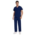 thumbnail image 2 of Men's Workwear Scrubs 2-Piece Uniform Set, Solid Color Cross V-Neck Short Sleeve Pocket Tee and Pants, For Medical Nursing Professionals,Navy,XL, 2 of 4