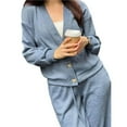 thumbnail image 1 of Conjunto Deportivo de Dos Piezas para Mujer: Top de Larga con Cuello en V y Botones, y Pantalones Deportivos. Conjunto Moderno para Otoño e Invierno. Azul Grisáceo L, 1 of 5