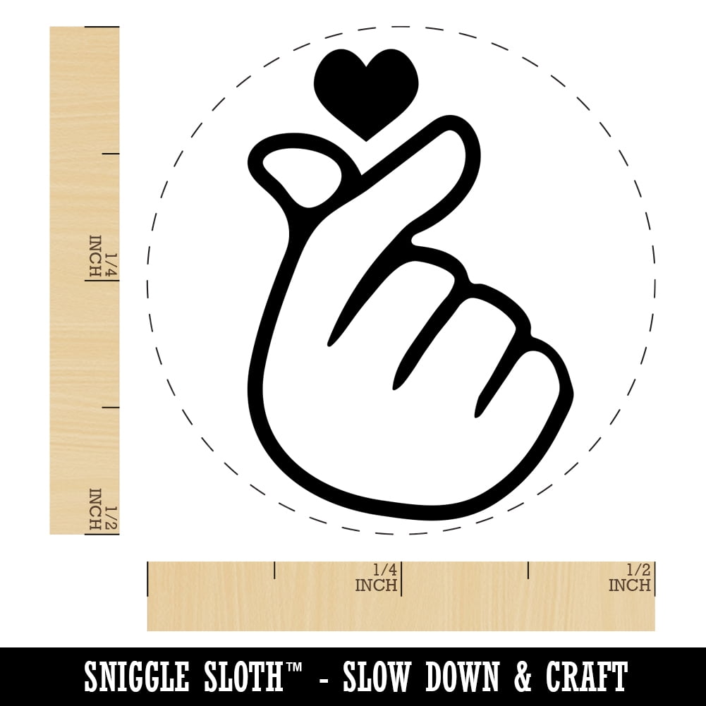Heart Fingers Gesture of Love Self-Inking Rubber Stamp Ink Stamper - Fuchsia Ink - Mini 1/2 Inch