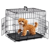 ZephyPaws Dog Crate Pet Cage Kennel Metal Wire Double-Door Folding Pet Animal Pet Cage with Plastic Tray and Handle for Small Dogs Travel Training, 24 inches