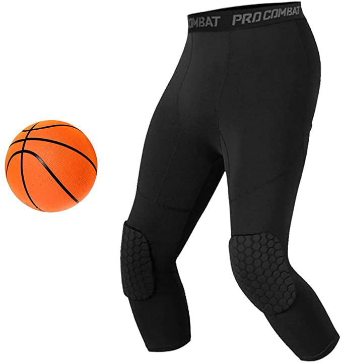 Devoropa Youth Boys Basketball Compression Pants with Knee Pads 3/4 Athletic Tights Quick Dry Sports Workout Leggings