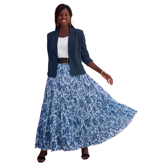 Jessica London Women's Plus Size Elastic Waist Cotton Flowing Maxi Crinkled Skirt