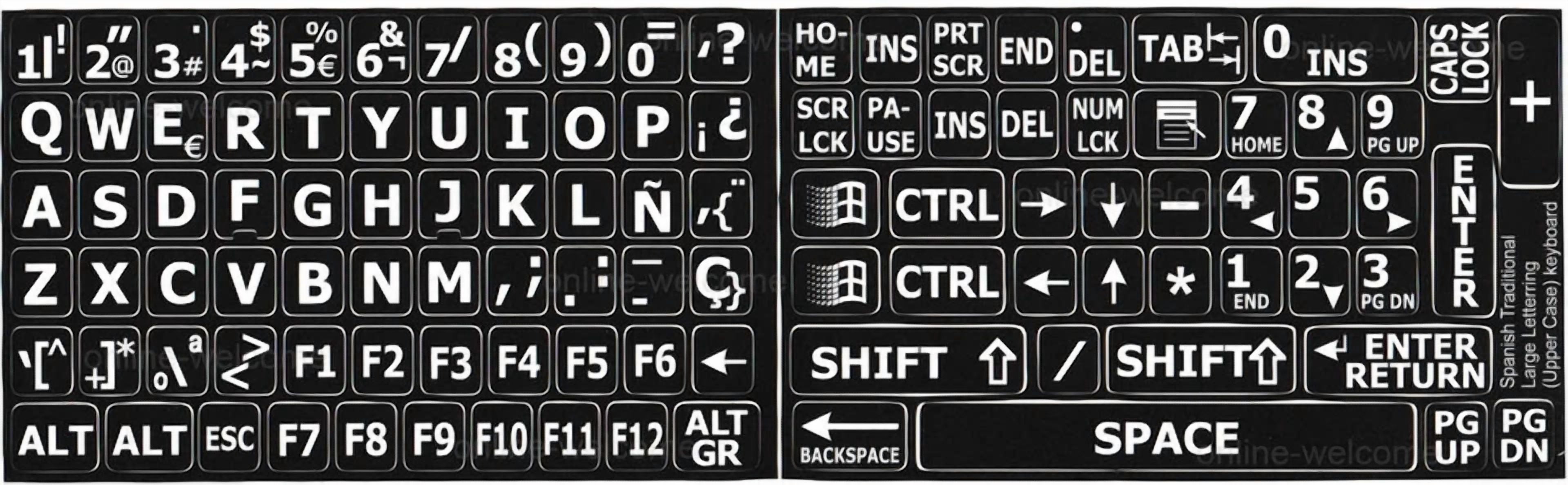 CRESTIN- Spanish Traditional Large Letters Keyboard Sticker Non Transparent Black