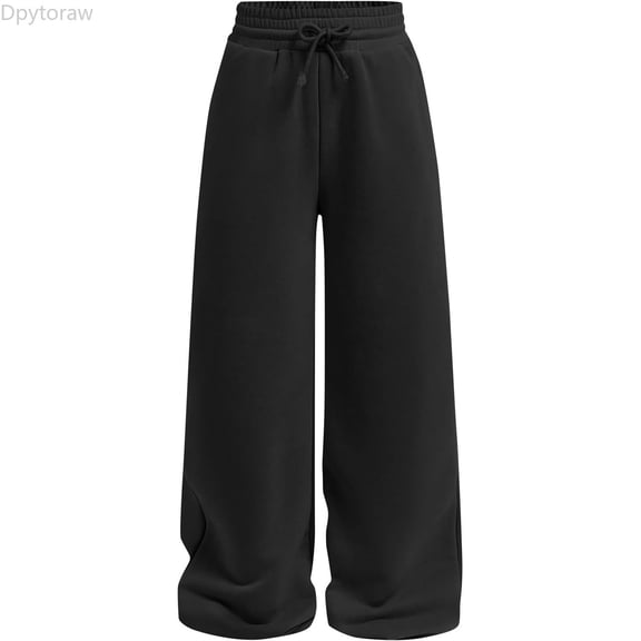 Dpytoraw Girls Straight Leg Sweatpants Elastic Waistband Drawstring Pants for Play Everyday Black Size 5-7 Years