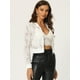 thumbnail image 2 of Chaqueta De Béisbol Causal De Manga Larga De Ganchillo Transparente De Encaje Para Mujer Negro blanco XS, 2 of 6