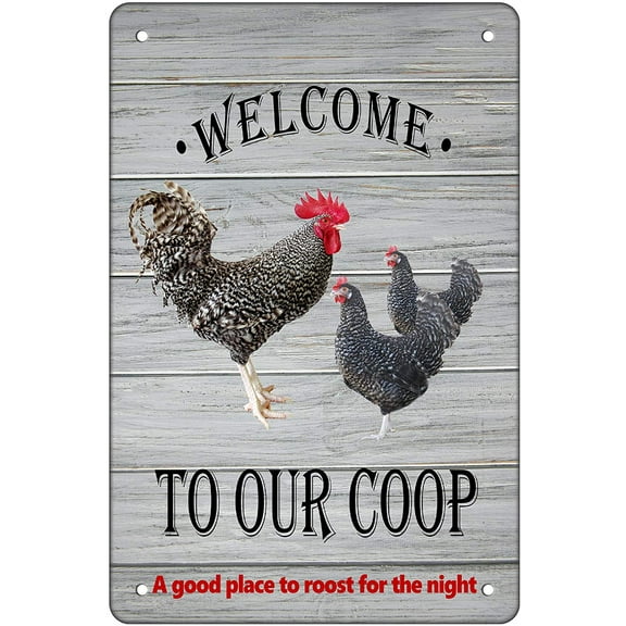 Funny Chicken Hen House Sign Welcome to Our Coop Signs Wall Decor Retro Vintage Tin Bar Sign Metal Animals Yard Decor Gift 8x12 Inch