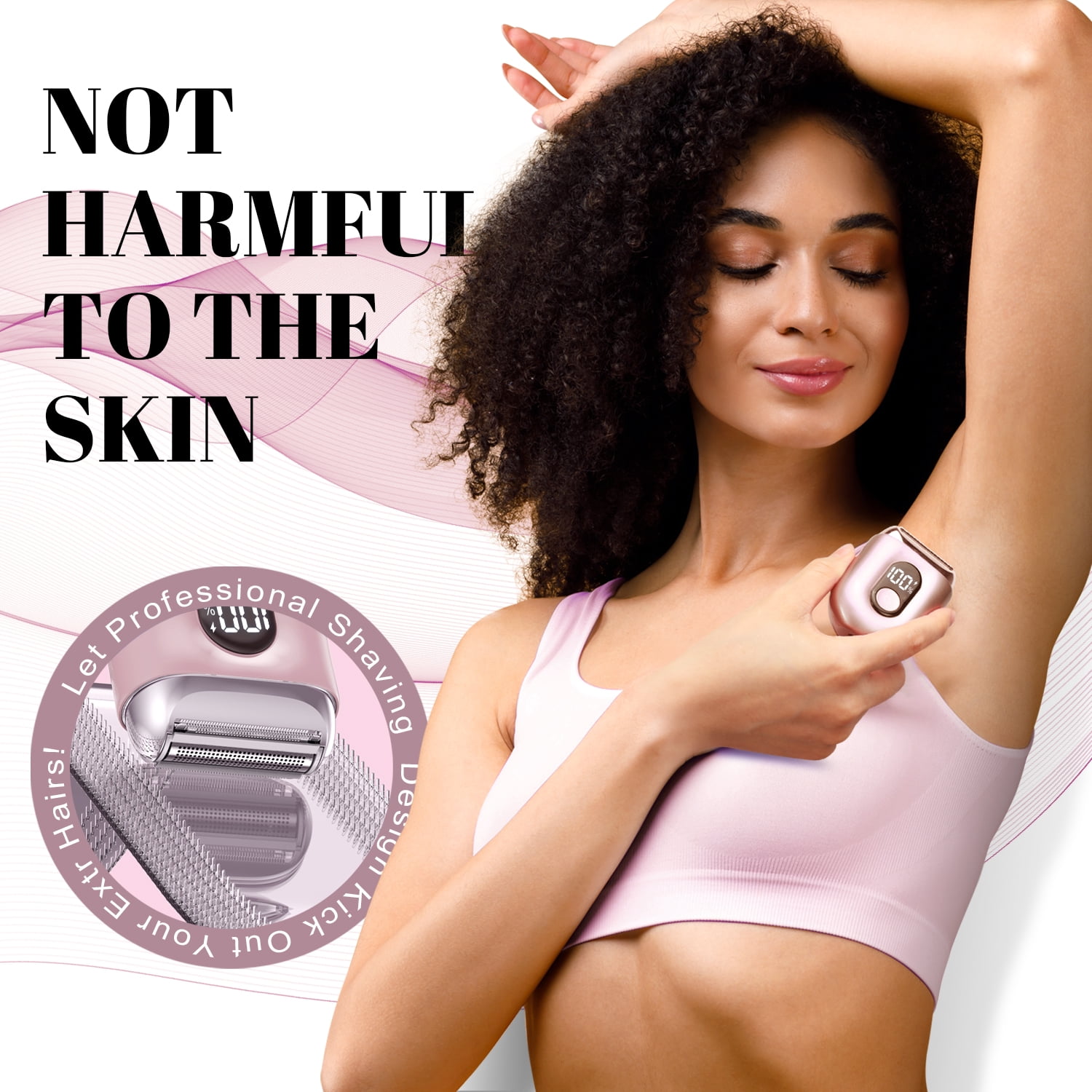 Skdwakiz Electric Razor for Women: Mini Foil Shavers with LED Display - Rechargeable Cordless Bikini Trimmer - IPX7 Waterproof Face Body Razor for Home Travel, Pink