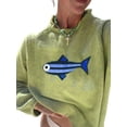 thumbnail image 3 of Women Crew Neck Rib Knit Fish Graphic Oversized Y2k Pullover Sweater Jumper Light Green S, 3 of 8