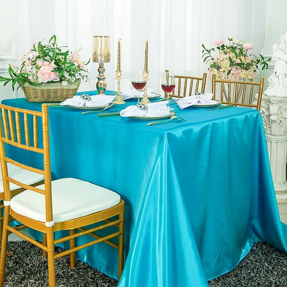 Wedding Linens Inc. 72" x 120" Satin Rectangular Table Cover Tablecloth - Turquois