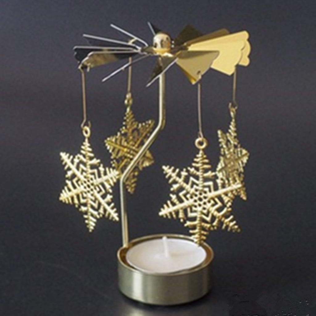 Hot Spinning Rotary Metal Carousel Tea Light Candle Holder Christmas Decor Gift 