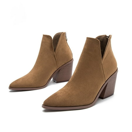 

FITORON Ankle Boots for Women- High Heel Shoes Winter Warm Snake Pattern Fashion Slip-on Pointed Toe Casual Solid Ankle Boots Brown 37