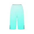 thumbnail image 4 of Cagogo Women's High Waisted Capri Pants with Pockets Solid Casual Summer Elastic Waist Cropped Palazzo Trousers Beach Vacation Lounge Pants, Mint Green 2XL, 4 of 5