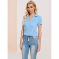thumbnail image 7 of Xidunhg Women's Short Sleeve Solid Lapel V Neck Soft Pullover Tops Lightweight Knit Polo Shirt Sky Blue 2XL, 7 of 7