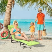Outsunny Foldable Outdoor Chaise Lounge Chair, 5-Level Reclining Camping Tanning Chair with Breathable Mesh Fabric and Headrest, Green