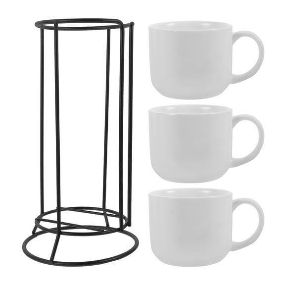ELAYARD 1Set White Ceramic Coffee Mug with Metal Stand for Home Office Use