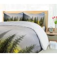 thumbnail image 5 of Forest Duvet Cover Sets, Fir Trees on Meadow Between Hillsides Conifer Woodland in Fog Before Sunrise, Bedding Set with 2 Duvet Covers & 4 Pillowcases, 2 Pack Queen Size, White Green, by Ambesonne, 5 of 7