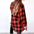 thumbnail image 4 of Women's Plaid Button-Down Shackets Fannel Long Sleeve Lapel Collar Oversized Slit Long Jacket Coat with Pockets, 4 of 8