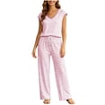 thumbnail image 2 of NominalSnug Women's Pajamas Sets Striped Short-Sleeve Top Wide Leg Pants with Pockets Loungewear Pjs Set, 2 of 8