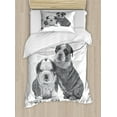 thumbnail image 1 of Bulldog Duvet Cover Set Twin Size, Puppy Pets Drawn by Hand on a Plain Background Sketchy Artwork, Decorative 2 Piece Bedding Set with 1 Pillow Sham, White Charcoal Grey and Grey, by Ambesonne, 1 of 3