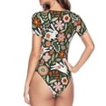 thumbnail image 4 of Naloa Rabbits on Floral Women's Short-Sleeved Onesie, One-Piece Swimsuit for Parties, dates, clubs - Small, 4 of 9