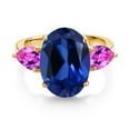 thumbnail image 2 of Gem Stone King 18K Yellow Gold Plated Silver Blue Simulated Sapphire and Pink Created Sapphire Ring for Women (8.00 Cttw, 14X10MM Oval and 7X5MM Pear Shape, Gemstone, Size 8), 2 of 3