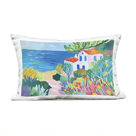 Stupell Industries Vibrant House On The Beach Outdoor Printed Pillow design by Ramona Murdock, 14 x 7 x 20