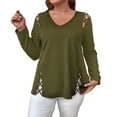 thumbnail image 2 of HLKJKLS Long Sleeve Shirts For Women V Neck Strap Cutout Long Sleeve T Shirt Loose Fit Soft Breathable Polyester Spandex Fabric Black Xl-5Xl, 2 of 6