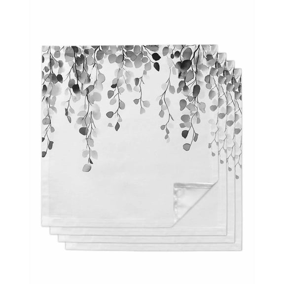 Grey Eucalyptus Leaves Cloth Napkins Washable Set of 4, Weeping Spring Botanical Summer Reusable Dinner Table Napkins Cloth Bulk for Weddings Kitchen Restaurants Hotel Events Parties 20 x 20 Inch