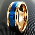 thumbnail image 4 of Tungsten Carbide Rings for Men Wedding Bands for Him 8mm Rose Gold Plated Brushed Blue, 4 of 6