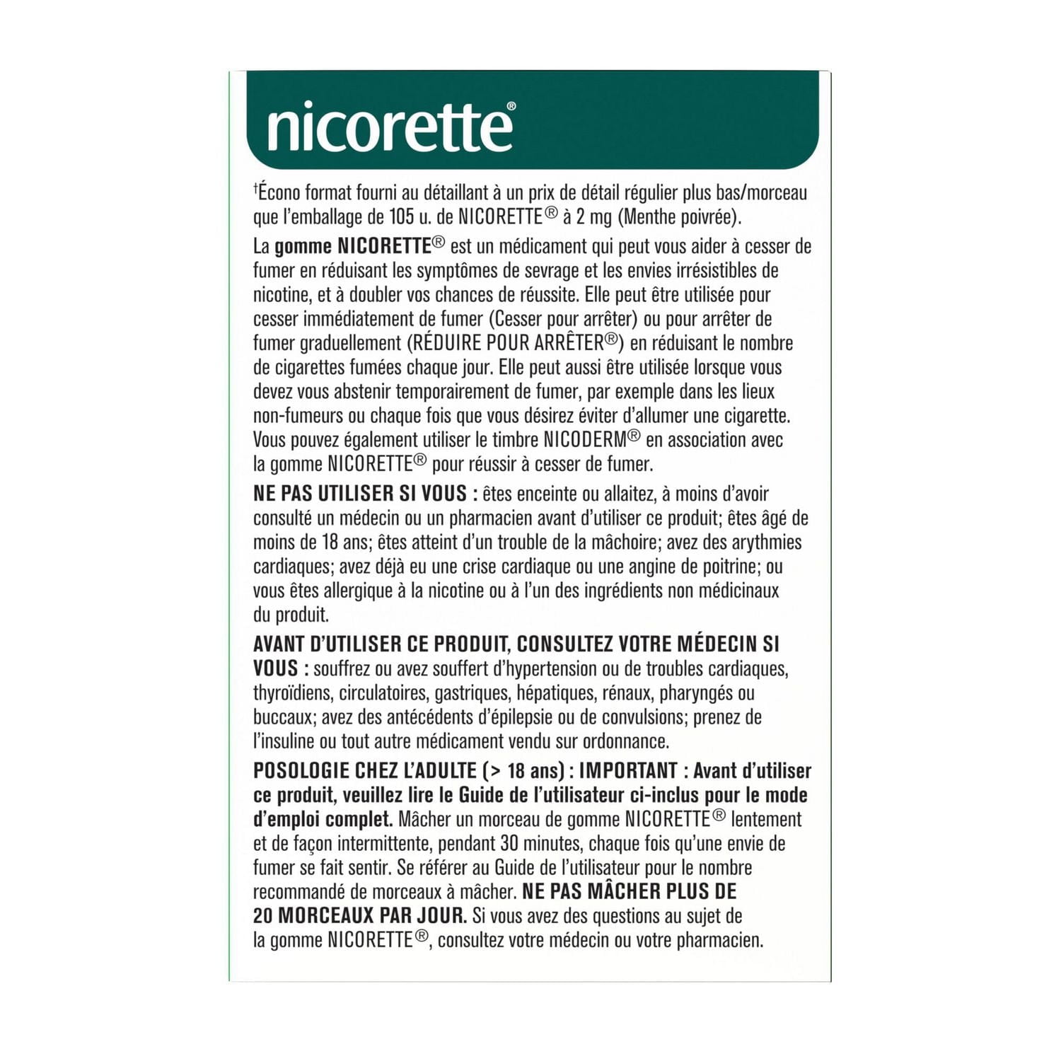 Nicorette Peppermint Gum, 2 mg, Quit Smoking, Nicotine Gum, Smoking Cessation Aid, NRT, Reduce Cravings, 210 pieces