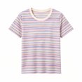 thumbnail image 5 of ClodeEU Women's Crew Neck Short Sleeve Striped T-Shirt,Slim Casual Summer Tee Top Pink,Women's Plus XL, 5 of 5