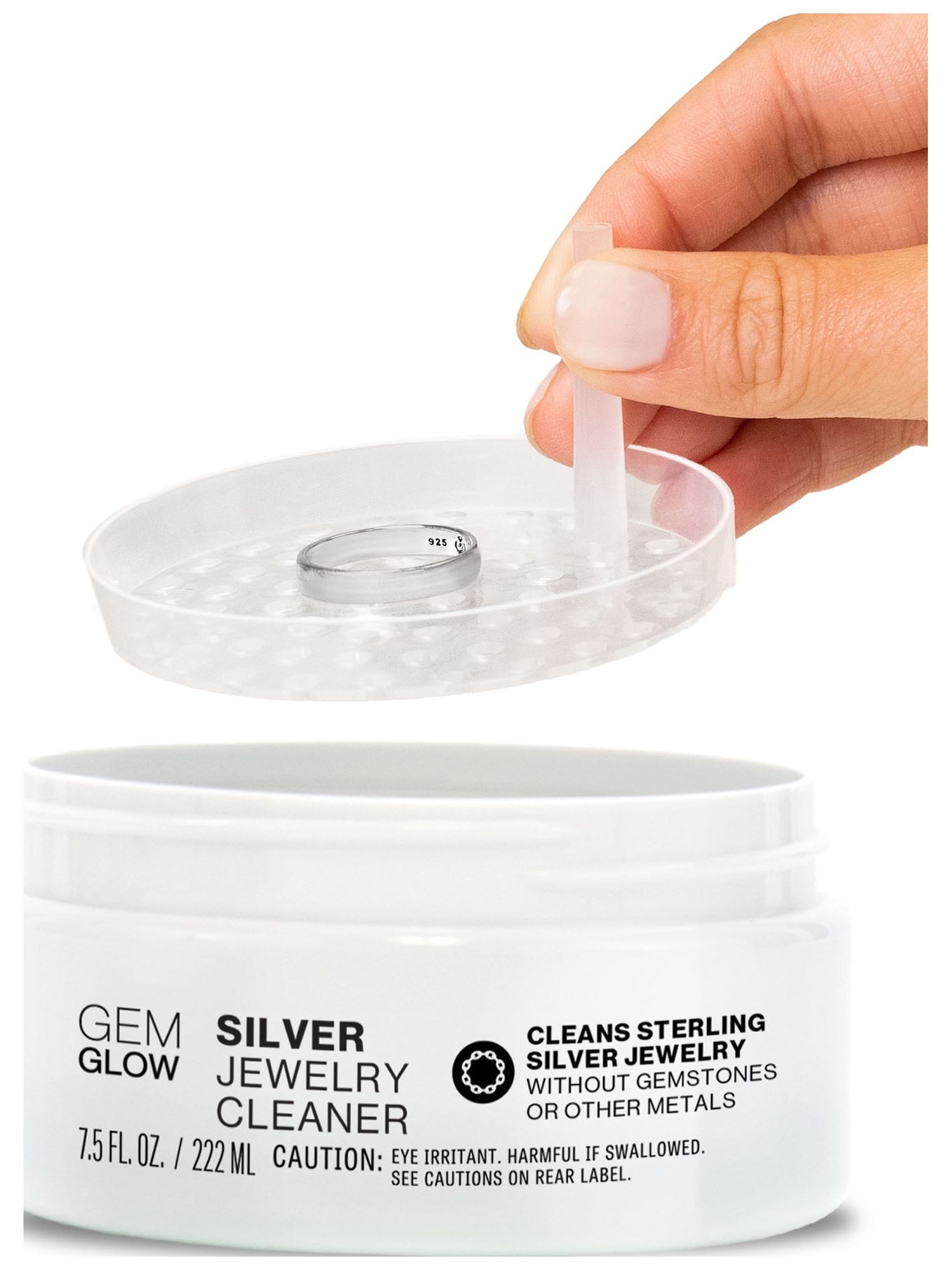 Gem Glow Sterling Silver Jewelry Cleaner, Removes Light Tarnish, 7.5 fluid  ounces, Includes Jewelry Soaking Basket