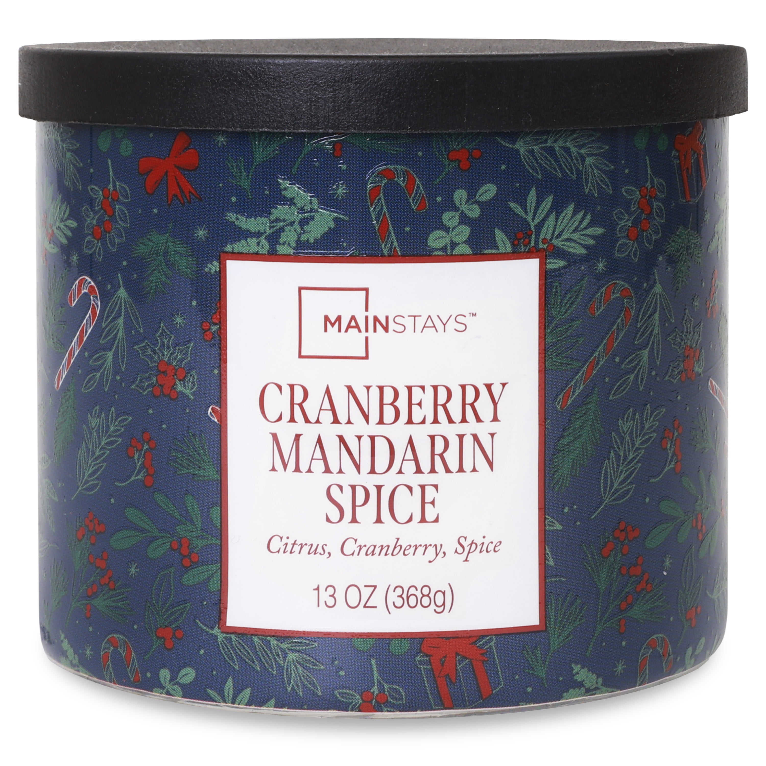 Mainstays 3-Wick Cranberry Mandarin Scented Holiday Candle, Blue Garland, 13oz.