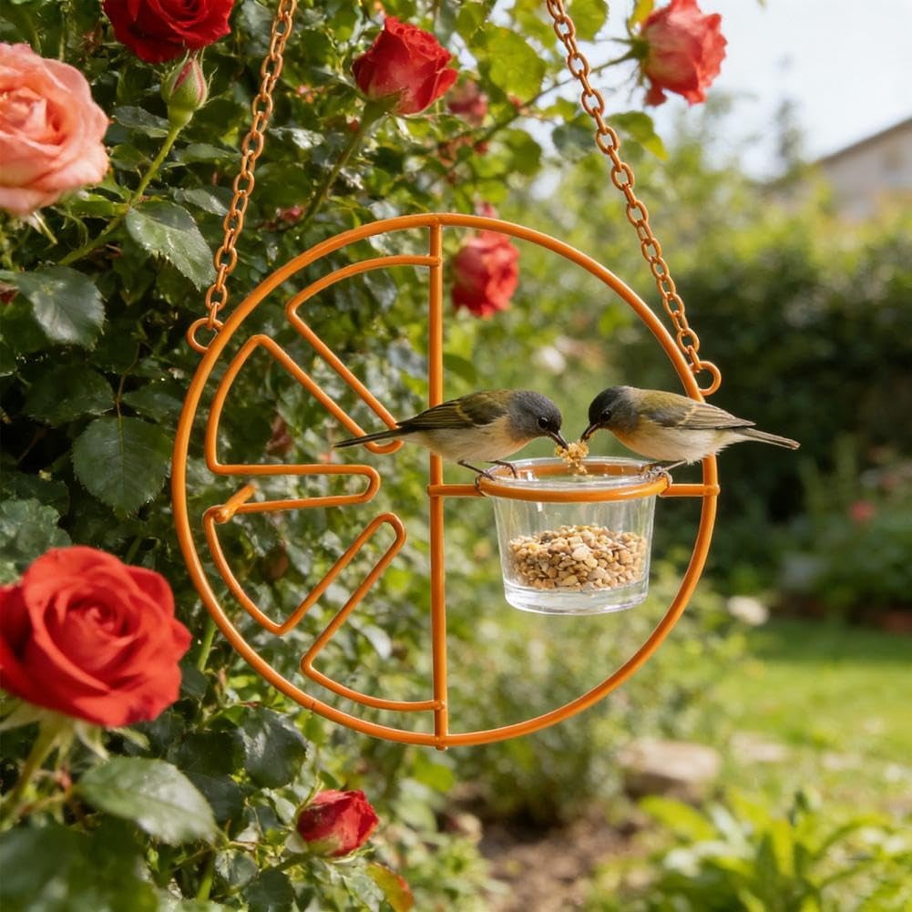 Metal Oriole Bird Feeder for Outdoors, Orange Fruit & Jelly Hanging Station with Glass Cup, Rust-Proof Wild Bird Feeders for Yard Garden (k)