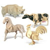Puzzled Horse, Rooster, Cow and Pig Wooden 3D Puzzle Construction Kit