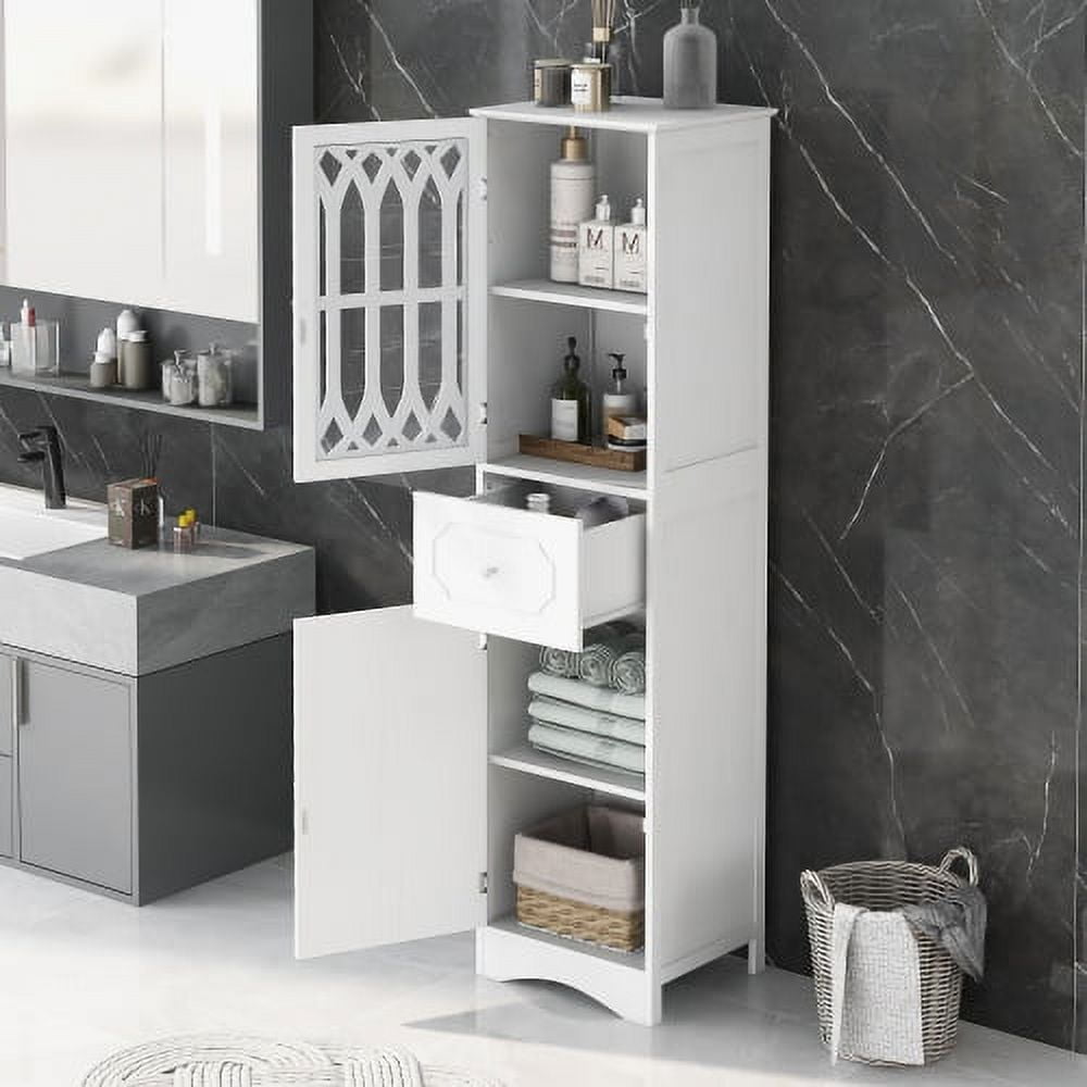 Lauren Modern Free Standing Bathroom Linen Tower Storage Cabinet