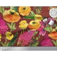 thumbnail image 2 of Soimoi Red polyester Crepe Fabric Leaves & Floral Decor Fabric Printed BTY 42 Inch Wide, 2 of 3